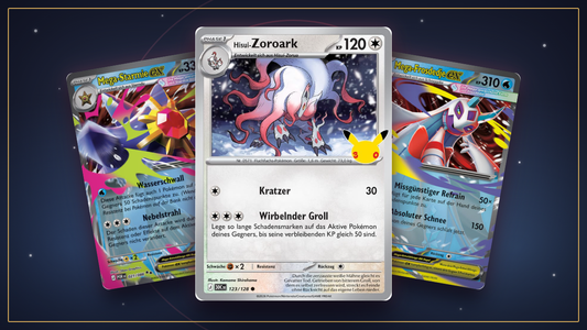 Hisui-Zoroark-Deck aus Pokémon 30 Jahre: Hisui-Zoroark, Mega-Starmie-ex und Mega-Frosdedje-ex